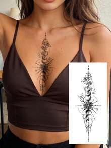 STARTTOOS 碎花手臂紋身貼紙－脊椎形長蝴蝶、花卉、行星圖案 Y2K 臨時假紋身，適合 DIY、動漫展、嘉年華、音樂節、情人節、派對禮物，防水逼真紋身貼紙，適用於手腕、腳踝、肩膀、頸部、鎖骨、身體皮膚 - 黑色 - 查看 13