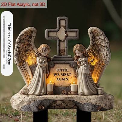 1pc 2D Flat Acrylic Ground Stake, Suitable For Flower Beds, Cross-Shaped Angel With Wings, Ideal For Outdoor Decor And Yard, Decorative Art Style