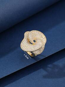 Copper Zirconia Material Flower Shaped Women's Large Ring, Fashionable & Charming, Suitable For Gifting, Daily Wear - Yellow Gold - View 2