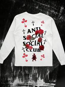 Anti Social Club Graphic T-Shirt For Boys And Girls Men, Women All Ages Family T-Shirt Letter New Streetwear Clothing Harajuku T-Shirt Cotton Longsleeve Tee, Y2K Style Casual Cotton Classic Crewneck Design Tee - White - View 7