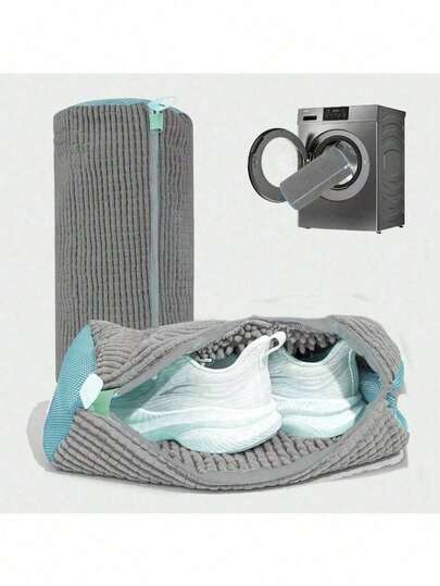 1 pieza Bolsa para zapatos de lavadora, adecuada para varios tipos de zapatos - Gris con cremallera azul, forro aislante suave, protege eficazmente la ropa, especialmente adecuada para zapatos deportivos y zapatos casuales. Esta bolsa de lavandería también es una opción ideal para viajes, bolsas de viaje y accesorios de viaje. Imprescindible para la temporada de graduación.