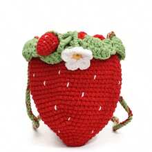 1 Pcs New Fashion Cute Strawberry Yarn Hook Woven Bag Handmade Niche Women'S Shoulder Bag Handbag - Màu đỏ (sản phẩm hoàn thiện) - Xem 6