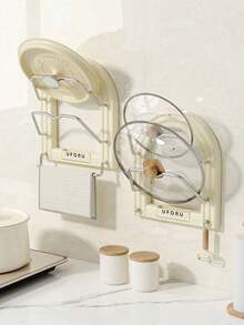 Kitchen Pot Lid Rack, Strong Suction Cup Countertop Lid Holder, Double-Layer Pot Lid & Utensil Storage Organizer - Multicolor - View 1