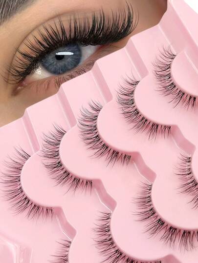  Rikuaild 5对透明假睫毛，打造自然纤细的睫毛效果，轻盈蓬松，柔软舒适，适合日常佩戴