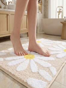 1 Peça Tapete de Banheiro com Estampa de Margarida, Macio, Absorvente e Antiderrapante, Fácil de Limpar e Lavável na Máquina, Adequado para Entrada Interna/Externa, Confortável para Banheira e Chuveiro, Ideal para Decoração de Primavera/Verão - A - Visão 4