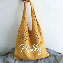 Customized Name Bag, Chunky Knit Hand-Embroidered Hollow-Out Bag, Versatile Minimalist One Shoulder Underarm Bag, Beach Gift, Mother's Day Gift, Gift For Girlfriend - Multicolor - View 23