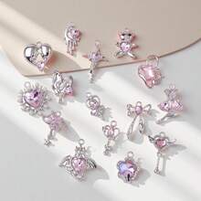 10/20pcs Random Zinc Alloy Y2K Series Pendants, Bow, Cross, Heart, Bear Charm Pendants, Suitable For DIY Necklace, Bracelet, Earring, Keychain Jewelry Making - Pink - View 2