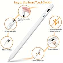 Bolígrafo táctil recargable blanco, bolígrafo universal compatible con HarmonyOS, iOS, dispositivos Android, incluye 2 puntas de bolígrafo y cable de carga - Blanco - Ver 1