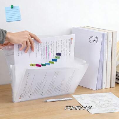 FEINIBOOK 1pc A4 File Folder, A4 Accordion File Bag, Semi-Transparent Multi-Pocket Document Bag, 5/8/12 Pockets File, Document Paper Bill Storage