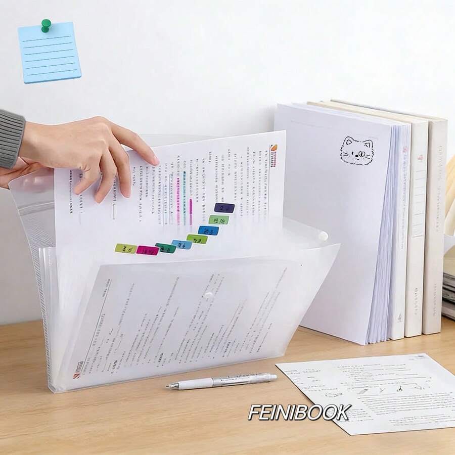 FEINIBOOK 1pc A4 File Folder, A4 Accordion File Bag, Semi-Transparent Multi-Pocket Document Bag, 5/8/12 Pockets File, Document Paper Bill Storage - Horisontal - View 1