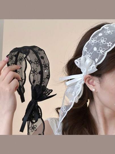 蕾丝蝴蝶结发箍，高冠发箍，女士多功能发箍，简约洗脸头饰，甜美女孩发饰，带丝带装饰，夏季发带发箍