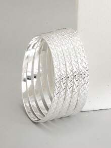 6 件套独特雕花手镯，简约优雅设计，百搭叠戴 - 彩色 - 查看 11