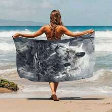 1 chiếc khăn tắm biển họa tiết sói dễ thương, chất liệu sợi siêu mềm, thích hợp dùng cho bãi biển/phòng tắm/yoga/hồ bơi mùa hè. - 3 - Xem 2