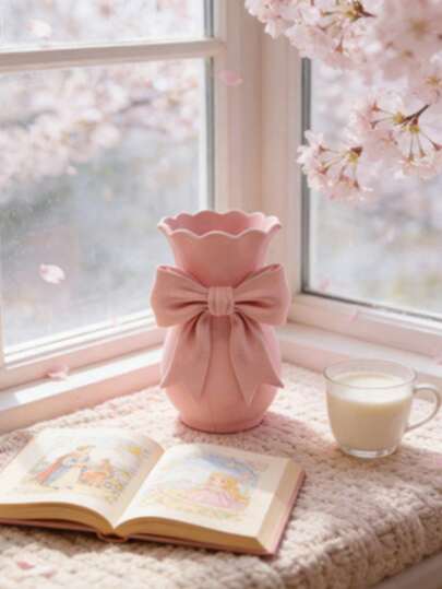1个3D打印蝴蝶结花瓶，可爱少女风，INS风房间装饰迷你桌面插花花瓶，适用于干花和鲜花，家居装饰，卧室、客厅、玄关皆宜，母亲节、情人节、圣诞节、生日、婚礼装饰的理想礼物，家居装饰花瓶，桌面装饰礼品创意
