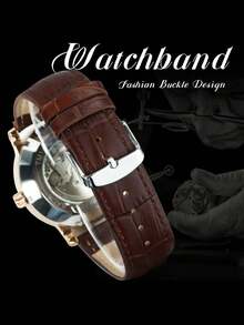 1pc Fashion Casual Automatic Mechanical Watch For Men Business Calendar Luminous Hands Leather Strap Classic Luxury Men Watches - one-size - View 10