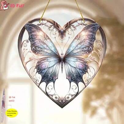 1pc, Vibrant Butterfly Suncatcher -Stained Glass Window Hanging Decor With Whimsical Design - Perfect For Indoor Bedroom Living Room Porch And Outdoor Scene Garden Yard Holiday Party Decorations, Unique Gift For Insect Lovers And Friends