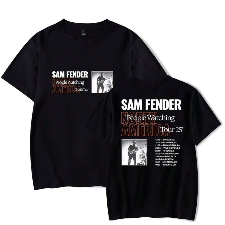 Sam Fender People Watching North America Tour 2025 T-Shirt Unisex Crewneck Short Sleeve Tee - 黑色 - 查看 1