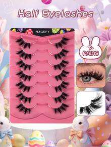 MAANGE 7/10 Natural Cat Eye Magnetic Reusable False Eyelashes, Cartoon Style Natural Transparent Short Soft 3D Strip Lashes - Hitam - View 13