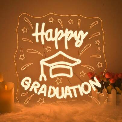 1. PieceHappy Graduation Neon Sign Transparent Acrylic Board LED Light USB Powered Wall Decor For Graduation Ceremony Classroom Dorm School Bedroom Adult Graduate Gift