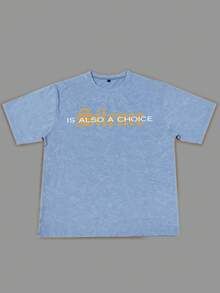 Men's Retro American Streetwear Style Washed Graphic Print Short Sleeve T-Shirt, Comfortable & Breathable, Suitable For Summer, Leading Fashion - Baby Blue - View 4