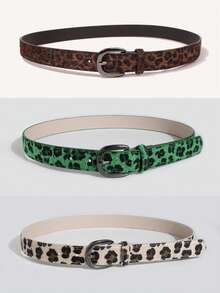 1pc Women's In-Stock Suede Leopard Print Minimalist Buckle Belt, Versatile For Jeans And Apparel - Leopard Print Belt - View 8