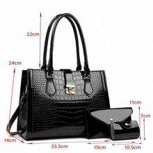 M MENGYISCC Bộ 3 túi xách nữ thời trang đường phố cỡ lớn, họa tiết da cá sấu dập nổi, kèm ví, hộp đựng thẻ và dây đeo vai, có thể đeo vai, đeo chéo hoặc xách tay, quà tặng Ngày của Mẹ. - màu đen - Xem 2