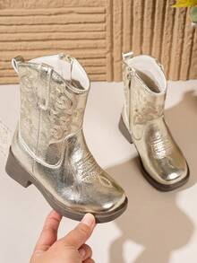 NILOSH Embroidered Western Cowboy Boots, New Fashion Mid-Calf Boots For Boys & Girls, Retro Style - Gold - View 10