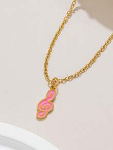 Mazuer 1件粉色少女风不锈钢滴油心形锁扣项链，蝴蝶结，音符，十字架吊坠，18K镀金锁骨链，浪漫日常佩戴及女士生日礼物 - 彩色 - 查看 8