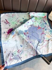 1条女士优雅复古印花轻薄缎面方巾，波西米亚风休闲女士围巾/披肩，轻薄舒适，适合春夏日常佩戴和外出。 - 彩色 - 查看 2