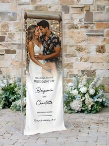 Customized Wedding Welcome Sign - Can Print Photos, Text, Names Or Dates | Display Groom And Bride Photos | Durable For Indoor And Outdoor Use | Ideal Decoration For Weddings, Anniversaries, Engagement Parties | Easy To Install - No Additional Tools Required - Multicolor 04 - View 4