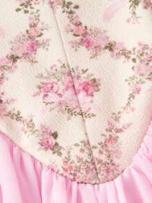 MOD Women's Ruffled Square Collar Short Puff Sleeve Floral Jacquard Elegant Dress, Valentine Day, Wedding, Elegant Dresses, Pink Dress, Wedding Guest Dress For Women, Spring/Summer Outfits, Tea Party Outfit Women, Cottagecore Dress, Holidays, Birthday, Festival, Tea Party Dress, Floral Maxi Dress, Puff Sleeves Dress, Vintage, Retro - 粉色 - 查看 6