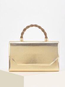 REMANLAND Minimalist And Sleek PU Clutch With Twisted Crystal Handle And Envelope Flap, Featuring Clean Lines, A Refined Metallic PU Finish, Streamlined Twisted Crystal Handle And Timeless Envelope Silhouette. It Is The Best Gift For Women - Gold - View 2