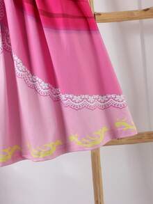 Girls Peach Princess Dress Ruffle Sleeve Gem Emblem Casual Party Dress Young Girl's Birthday Outfit Summer Clothing - Hot Pink - View 6