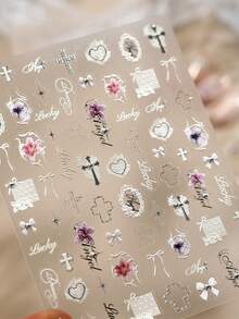 1pc 5D Crystal Gothic Lace Bow Nail Art Sticker, Flower & Heart Nail Decals For Women Nail Stickers - Multicolor - View 8