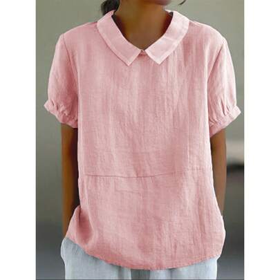 New Solid-Color Cotton-Linen Tops For Women, Spring Collection