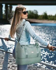 Bolsa de viaje, bolsa de viaje de fin de semana para mujer (con compartimento para zapatos), bolsa de mano para pasar la noche (con neceser), bolsa de gimnasio (con bolsa impermeable), bolsa de maternidad - Azul - Ver 7