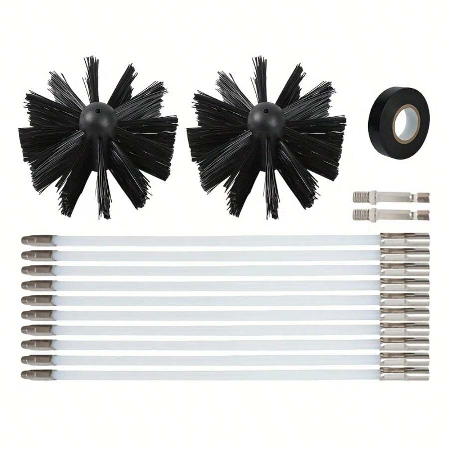 Chimney Cleaning Kit (10*Hose + 2*Brush Head + 2*Adapter + 1*Insulating Tape) - Black - View 1