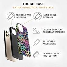 Colorful Leopard Print Two-In-One Matte Texture Phone Case Suitable For Compatible With Iphone17,16, 15, 14, 13, 12, 11, PRO MAX,PLUS,Case Suitable For Compatible With Samsung Galaxy S21/22/23/24/25 Ultra/FE+,NOTE20 Ultra,A71/56/55/54/53/52/36/34/26/25/23/16/15/14/13/06 - 彩色 - 查看 5