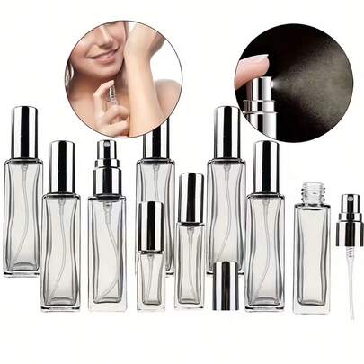 Bộ 1 chai xịt thủy tinh vuông 3ml & 5ml, thích hợp đựng nước hoa, lý tưởng cho du lịch và làm mẫu thử mỹ phẩm, có thể tái sử dụng.