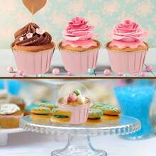10/50/100个/套 粉色和金色蛋糕/甜点杯（可选带盖），耐热光滑纸质蛋糕衬垫，松饼杯，烘焙工具，纸杯蛋糕包装纸，蛋糕托盘，适用于婚礼、复活节、母亲节、毕业典礼、生日派对等场合。 - 查看 11