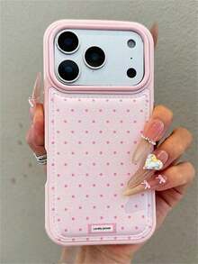 Y2K Retro Polka Dot Pink Leather Phone Case Compatible With  17 Promax Phone Case Suitable For  16 Promax 17 Pro 16 17 15 14 13 Pro Max And  17 Air.The Appearance Is Beautiful And Simple, And The Back Cover Is Soft, Shockproof, Waterproof, Drop Proof, And Scratch Proof - 粉紅色波點 - 查看 4