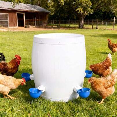 Automatic Poultry Drinker Set - Large Blue Chicken Drinking Cup, Suitable For Chickens, Ducks, Geese, Turkeys And Rabbits - 5 Piece Set (Water Bucket Not Included)