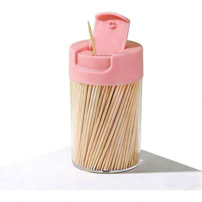 Natural Toothpicks 300 Count, Compact Toothpick Holder Home/BBQ/Travel/Picnic/Camping Toothpicks With Case Only 1 Box, Blue/Pink Sent Randomly
