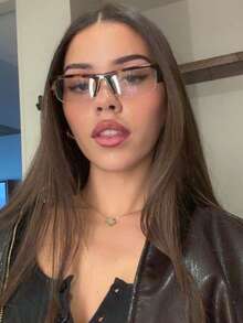 1pc Rectangular Half-Frame Fashion Eyeglasses, Transparent Eyeglass Frame, Thick Frame Glasses, Retro Versatile Casual Women Glasses, Transparent Eyewear, Suitable For Daily Wear, Street Style, Vacation, Autumn/Winter Matching. - Multicolor - View 4