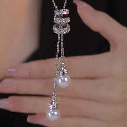 1pc Fashion Elegant Long Pearl Necklace, Korean Style Tassel Necklace, Minimalist Sweater Decor Chest Chain, Versatile Necklace For Women