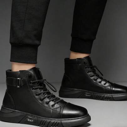 Botas clásicas para hombre de cuero auténtico - Antideslizantes, con absorción de impactos, cremallera lateral, botines de estilo ejecutivo, clásicas y elegantes, estilo casual, puntera redonda, tacón de bloque, calzado de moda, con cordones, suela gruesa - Ideales para senderismo.
