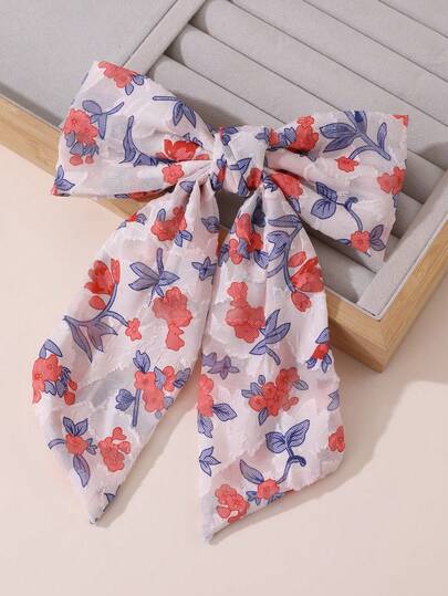 1件女士发饰，波西米亚风简约粉色玫瑰花卉印花蝴蝶结发夹，适合日常佩戴、春夏装扮及派对搭配