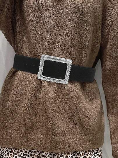 1条女士腰带，美式复古水晶水钻宽腰带，百搭显瘦腰部装饰，可搭配连衣裙和裤装，适合日常穿着。