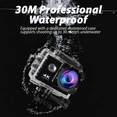 4K运动相机，1080P高清，170°广角防水运动相机，配备2.0英寸液晶屏、1050mAh可充电电池、电子图像稳定功能，非常适合骑行、潜水、Vlog拍摄和户外探险。