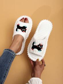 女士露趾拖鞋，可爱动物图案，欧美时尚，四季皆宜居家穿着 - 白色 - 查看 1